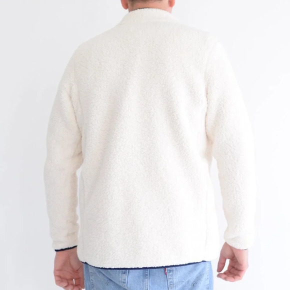 Lands End Cream And Navy  Fleece Breathable Zip Up Sweater Size Large - Picture 3 of 12